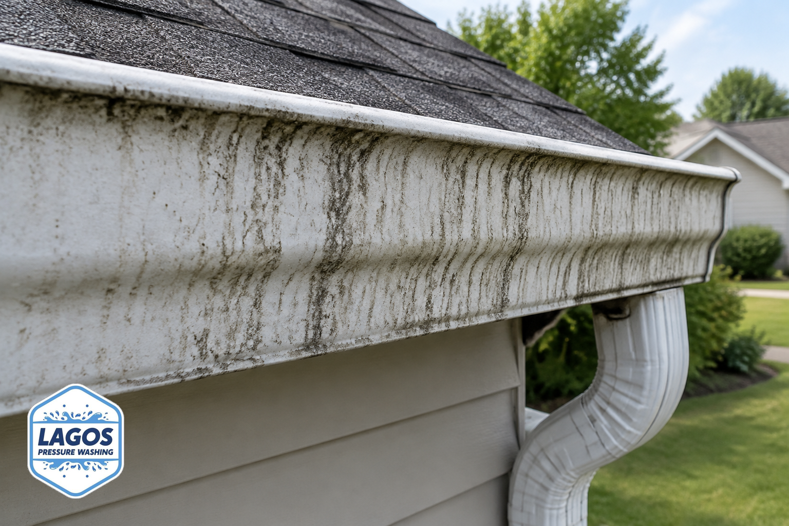 Dark marks on the outside surface of a home gutter