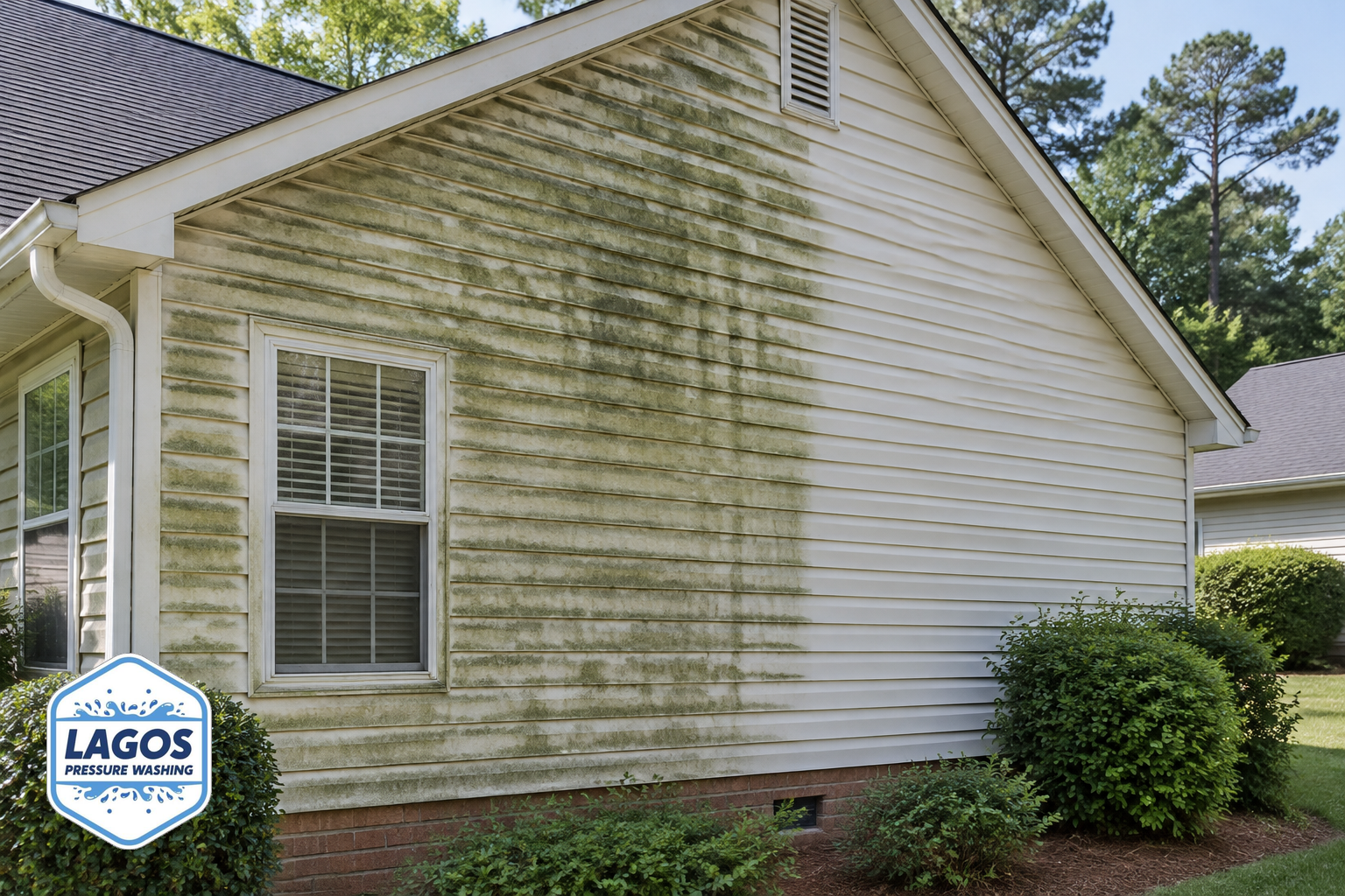 North Carolina home exterior with visible buildup on one section of the siding.